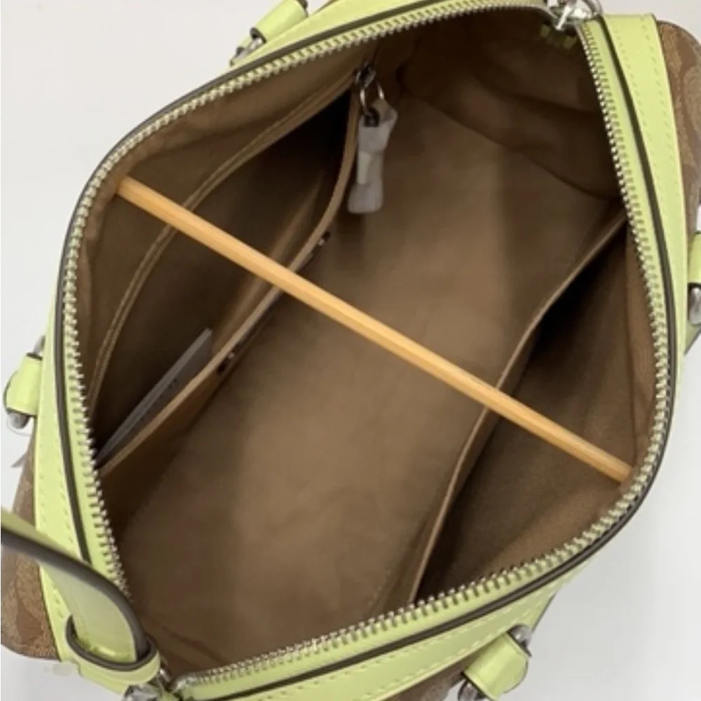 COACH  (83607) Rowan Khaki/Pale Lime Signature Medium Satchel Crossbody Handbag - Picture 9 of 16